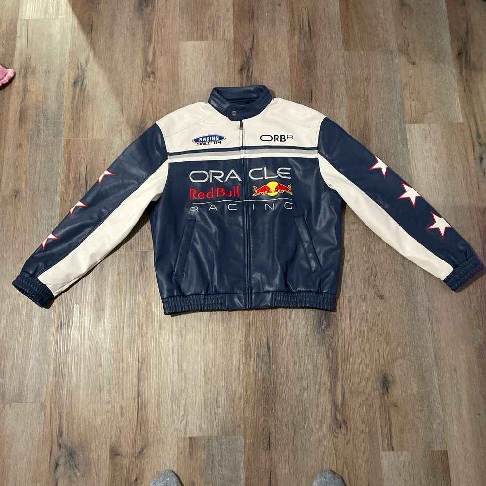 Hollister Navy and Cream Redbull Racing Bomber Jacket